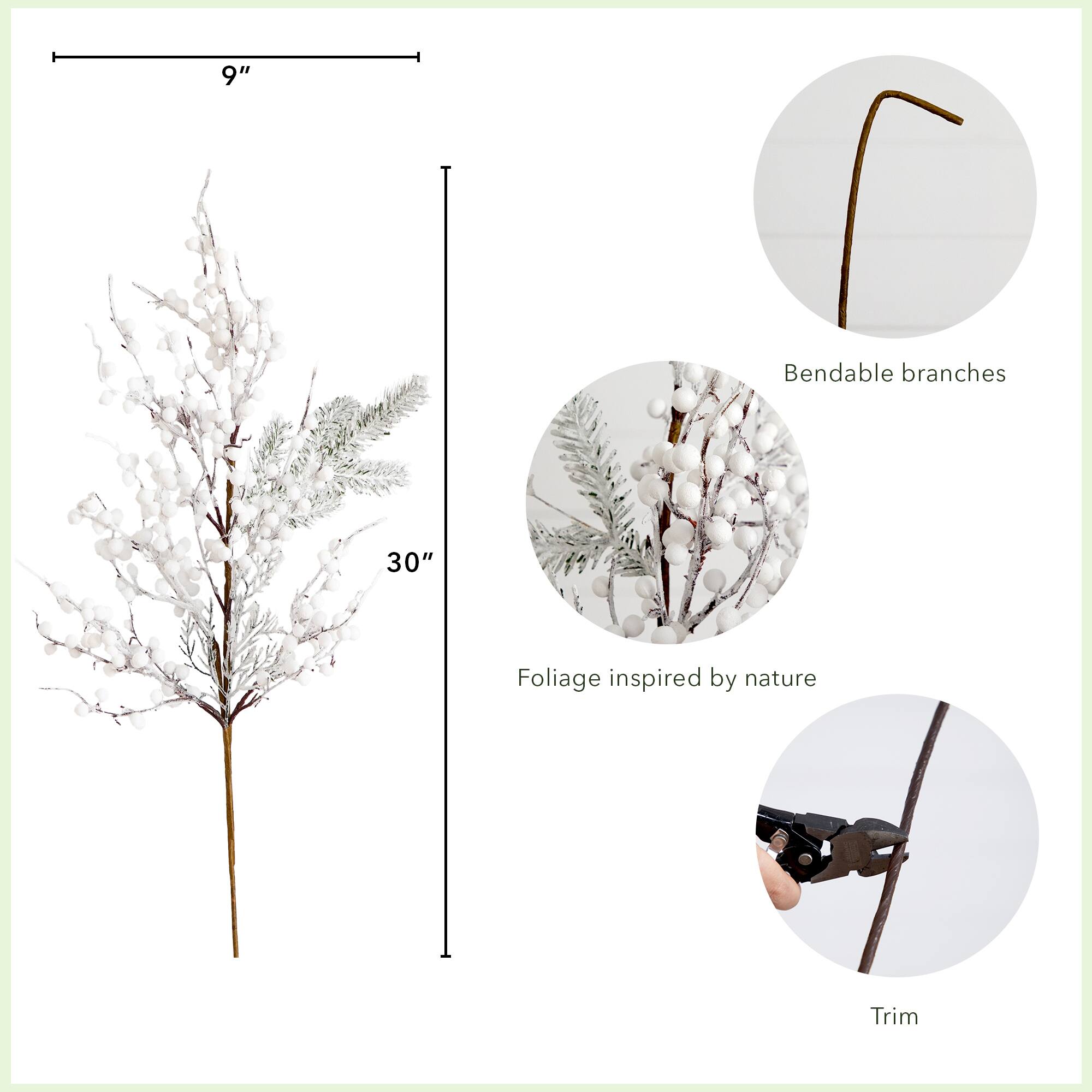 30" Flocked White Berry Stems, 3ct.